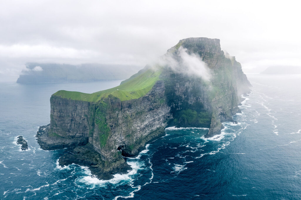 Aerial view of Kalsoy and Kallur lighthouse, Faroes © James Rushforth - taken on our Faroe Islands photography workshop and tour.